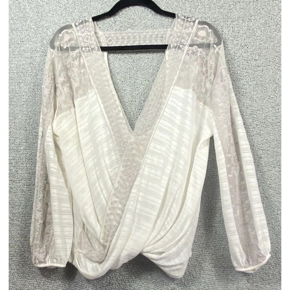 Free People Sheer Lacey Blouse Women’s L Coquette Cottagecore Whimsical Fairy